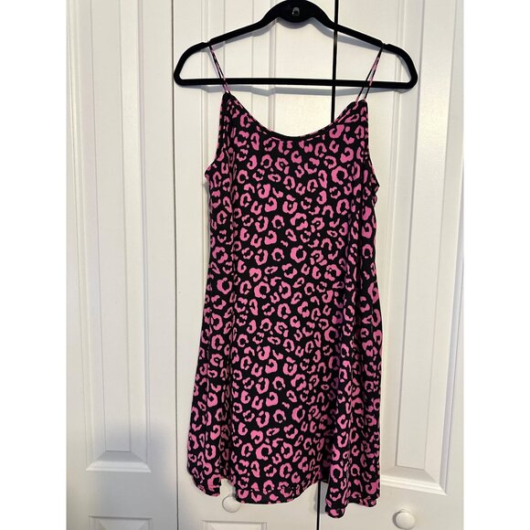 Pink & Black Leopard Print Sleeveless Swing Dress With Adjustable Straps NEW S - Picture 2 of 9